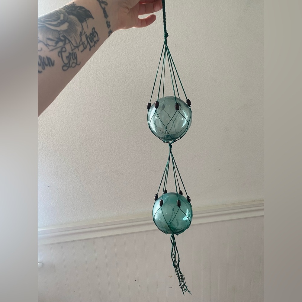Japanese glass floats in double hand made hanger